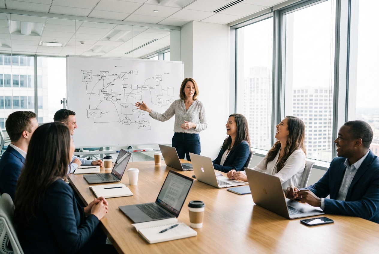 Formation en équipe autour d'un écran
